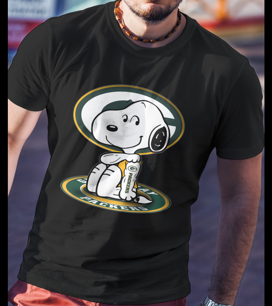 Snoopy Holding Green Bay Packers Logo Football Jerseys T-Shirt