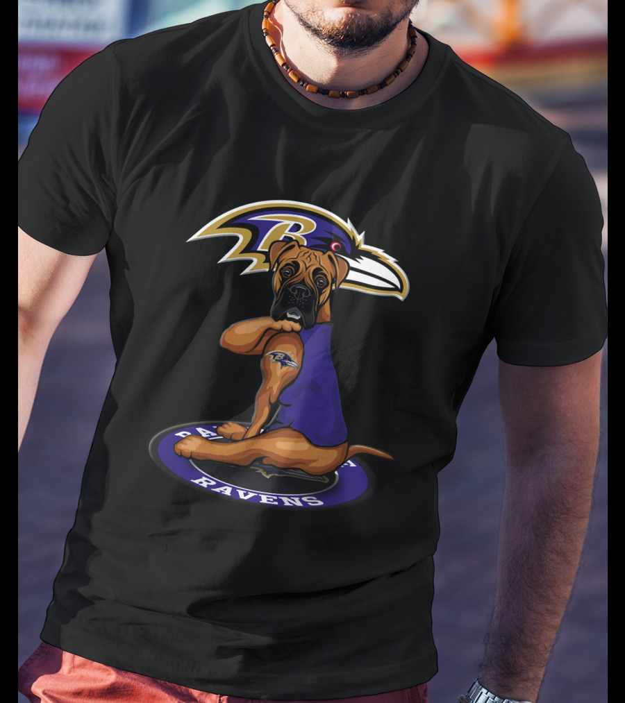 Baltimore Ravens Dog With Logo And Tattoo T-Shirt