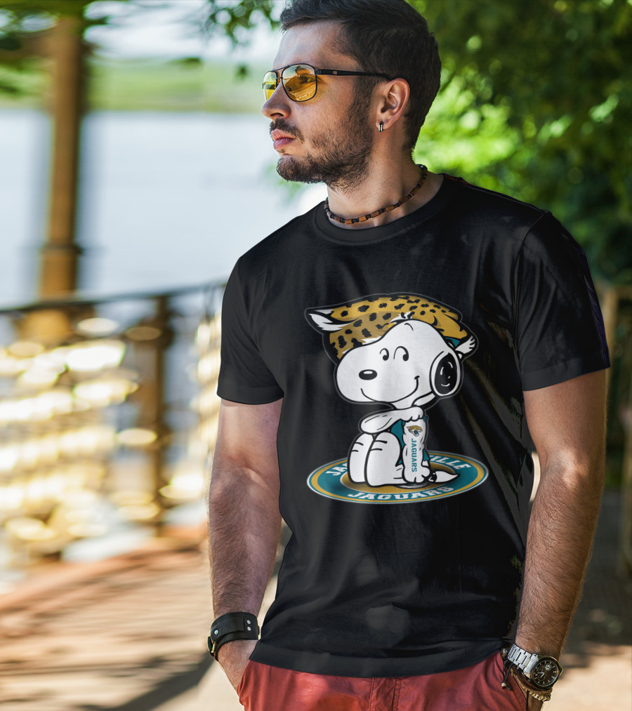 Snoopy Wearing Jacksonville Jaguars Gear With Jaguars Helmet T-Shirt