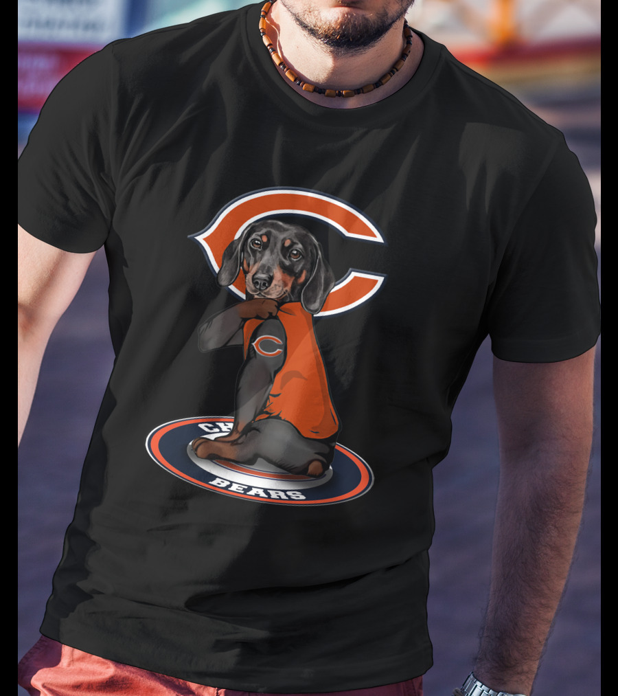 Chicago Bears Dog With Logo On Arm And Backdrop T-Shirt
