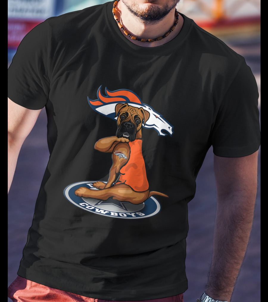 Denver Broncos Dog Sitting On Dallas Cowboys T-Shirt