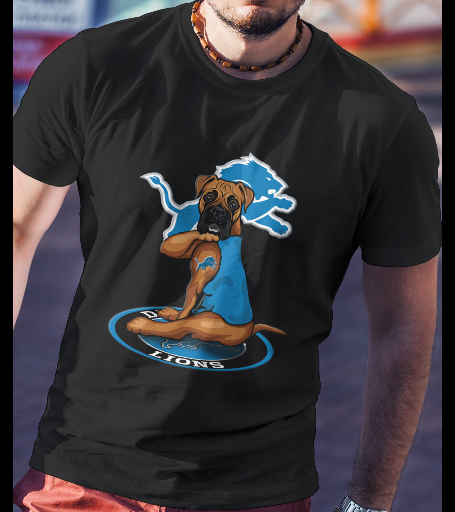 Detroit Lions Mascot Dog With Blue Lion T-Shirt