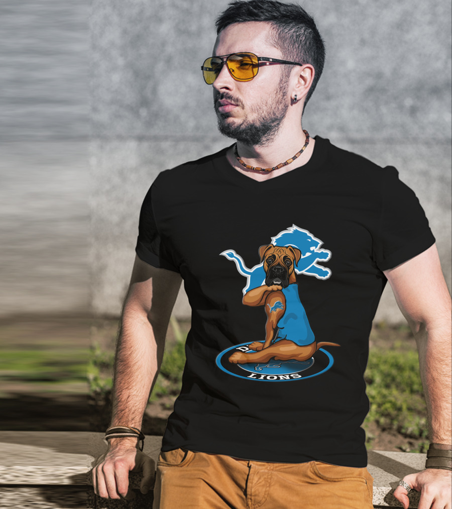 Detroit Lions Mascot Dog With Blue Lion T-Shirt