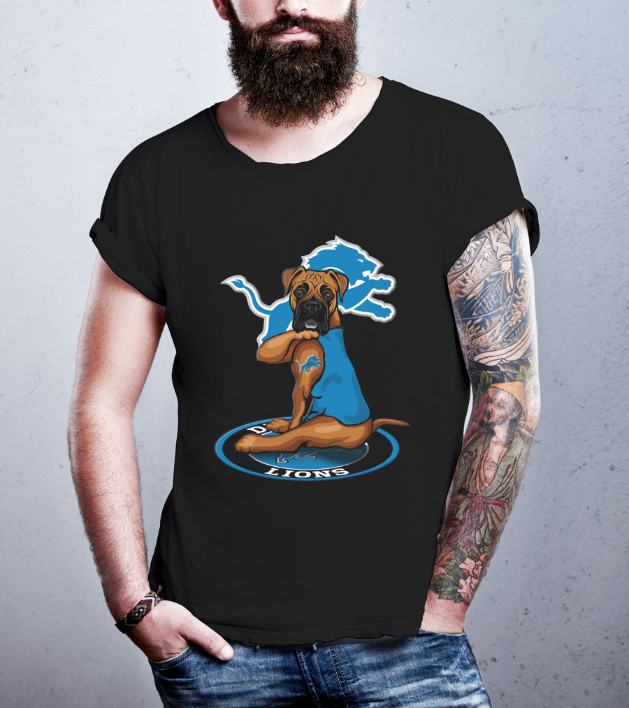 Detroit Lions Mascot Dog With Blue Lion T-Shirt