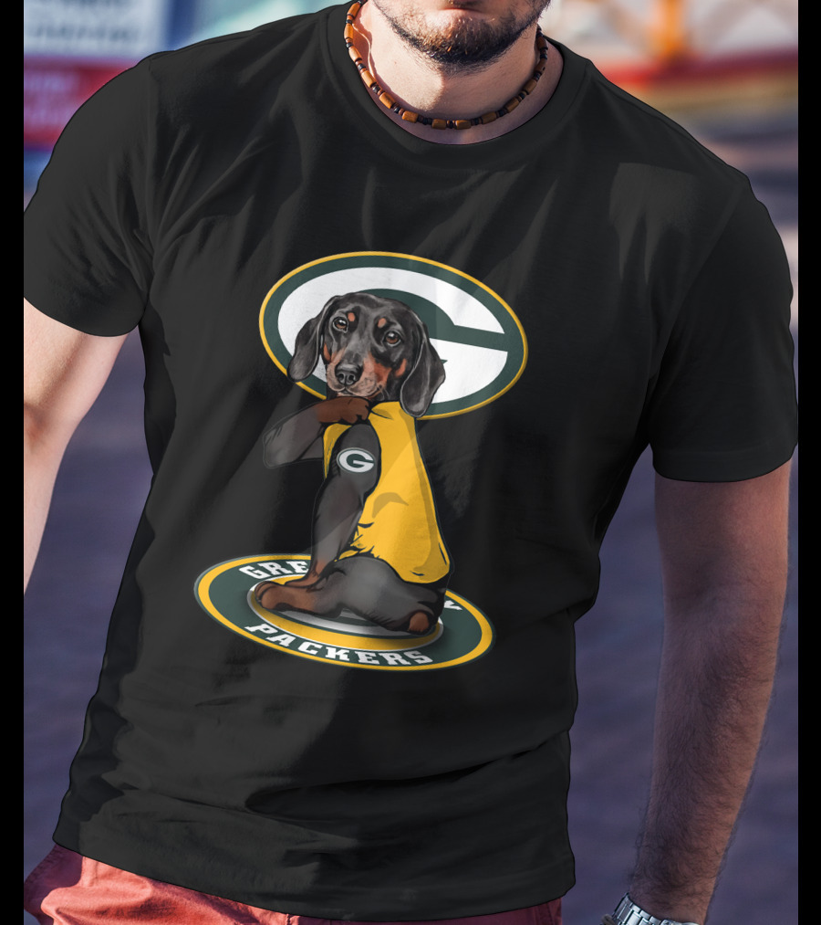 Green Bay Packers Dog With Yellow Jersey And Team T-Shirt