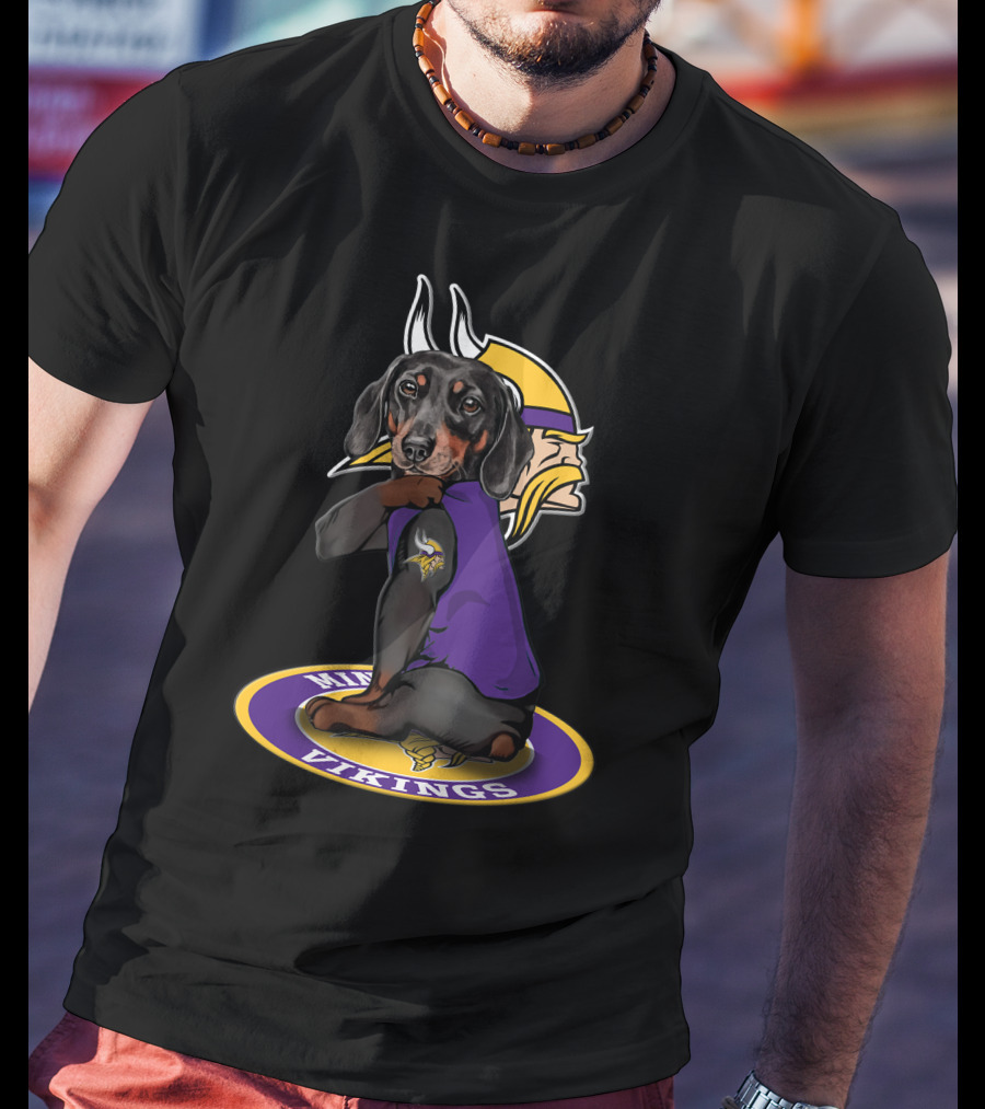Minnesota Vikings Dachshund Fan With Team T-Shirt