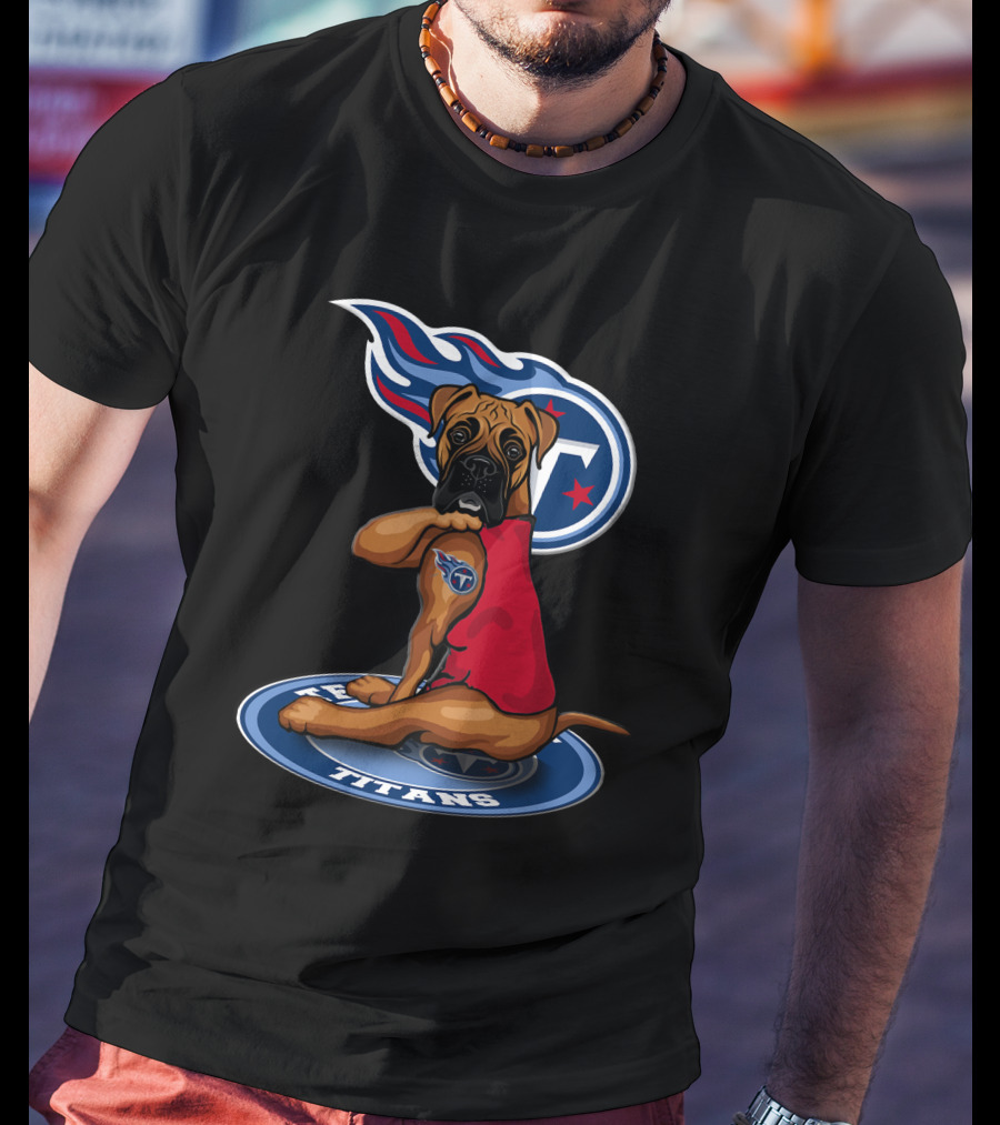 Tennessee Titans Boxer Dog With Logo And Red Jersey T-Shirt