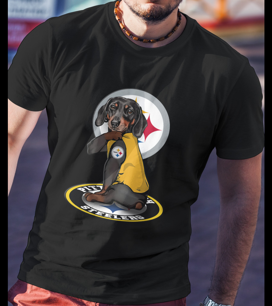 Pittsburgh Steelers Dog With Team Logo In Yellow Jersey T-Shirt