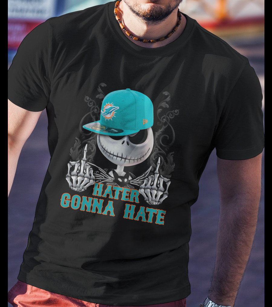 Hater Gonna Hate Miami Dolphins Skeleton With Cap T-Shirt