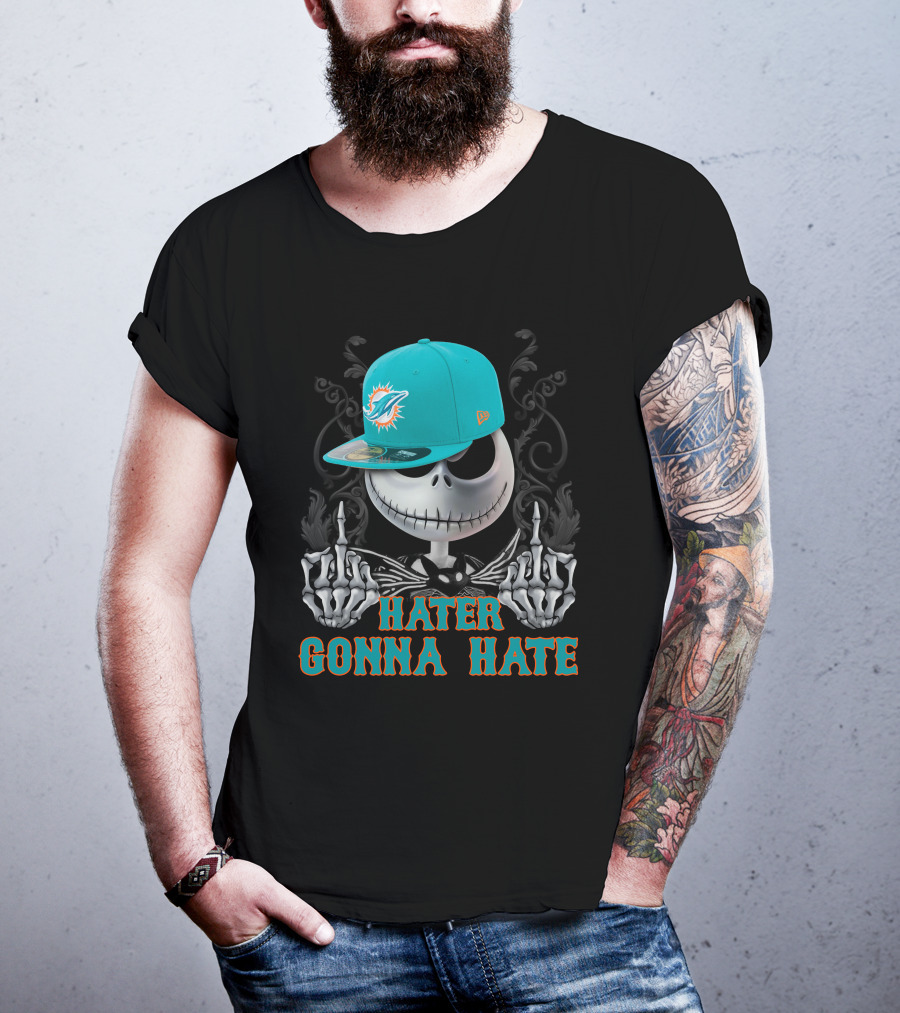 Hater Gonna Hate Miami Dolphins Skeleton With Cap T-Shirt