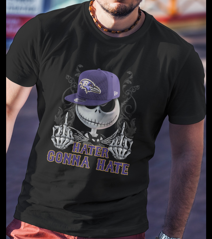 Hater Gonna Hate Baltimore Ravens Skeleton Cap T-Shirt