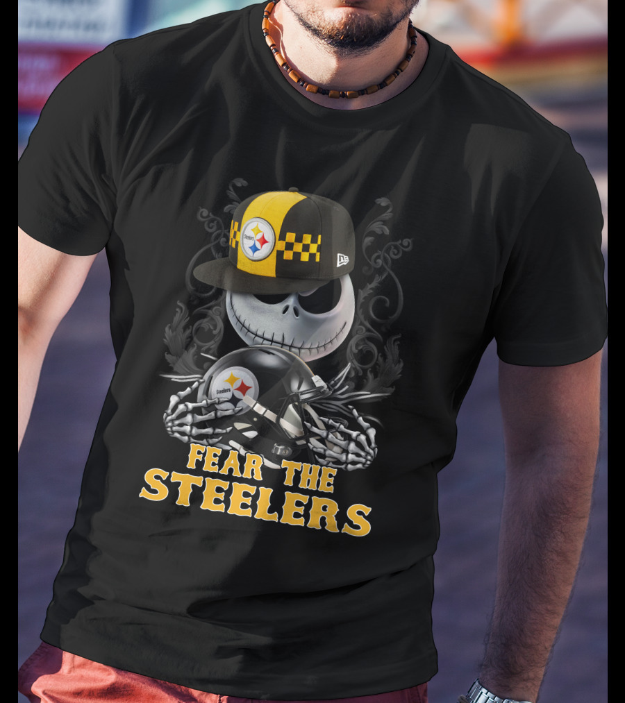 Fear The Steelers Pittsburgh Steelers Skeleton With Hat And Helmet T-Shirt