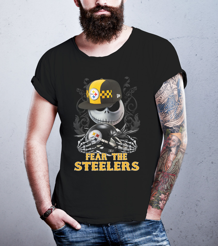 Fear The Steelers Pittsburgh Steelers Skeleton With Hat And Helmet T-Shirt