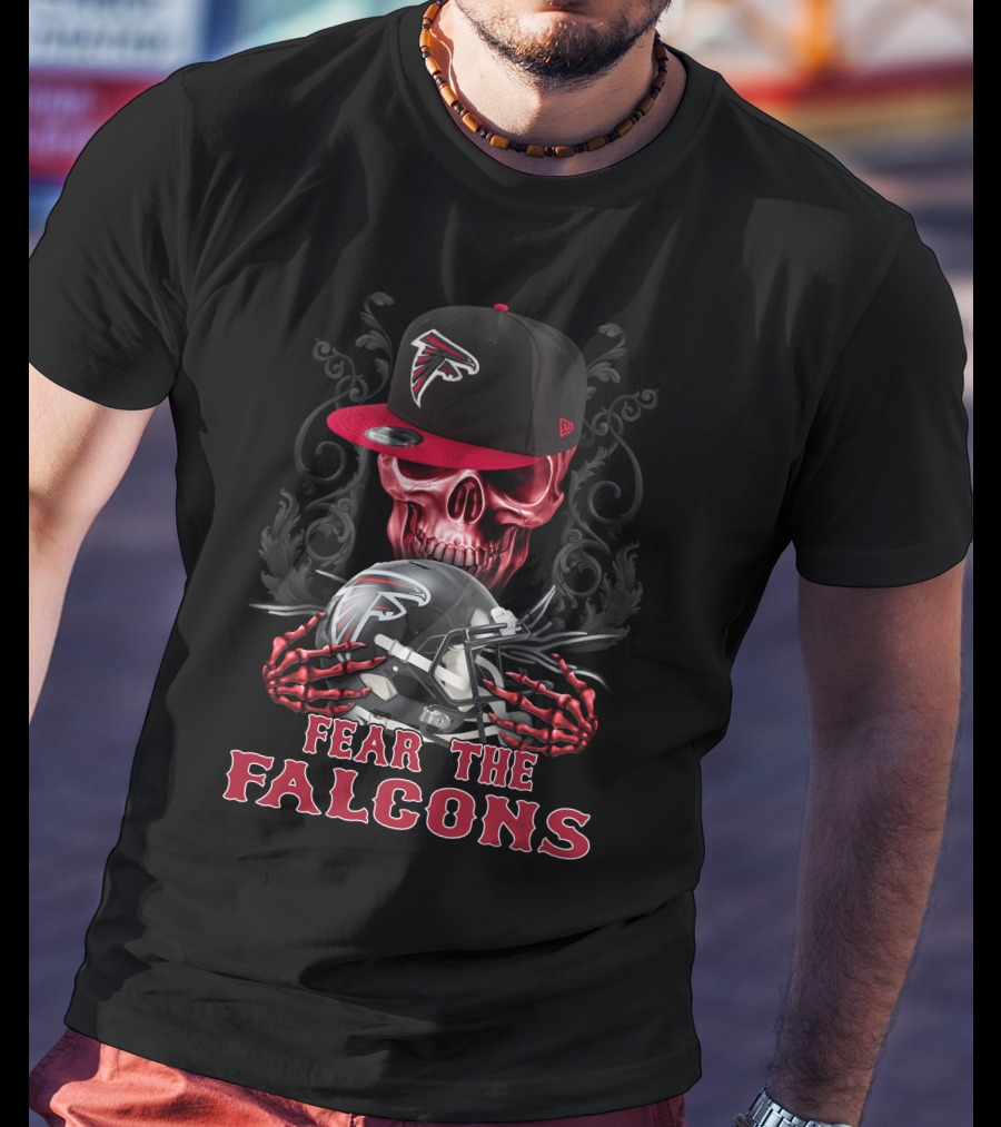 Fear The Falcons Skull With Black Cap And Helmet T-Shirt