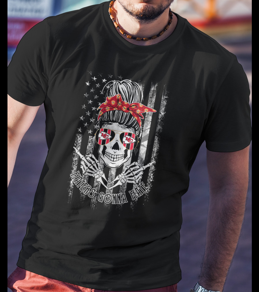 Haters Gonna Hate Kansas City Chiefs Skeleton Skull Usa Flag T-Shirt