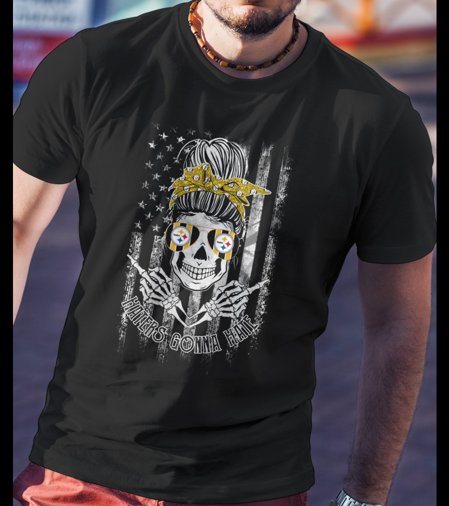 Haters Gonna Hate Pittsburgh Steelers Skull Bandana Bow Flag Sunglasses T-Shirt