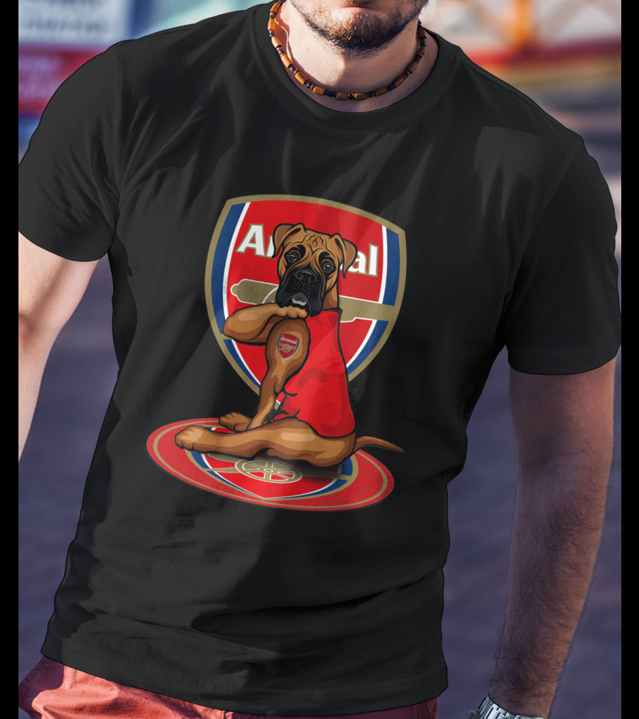 Arsenal Logo Dog Sitting On Crest T-Shirt