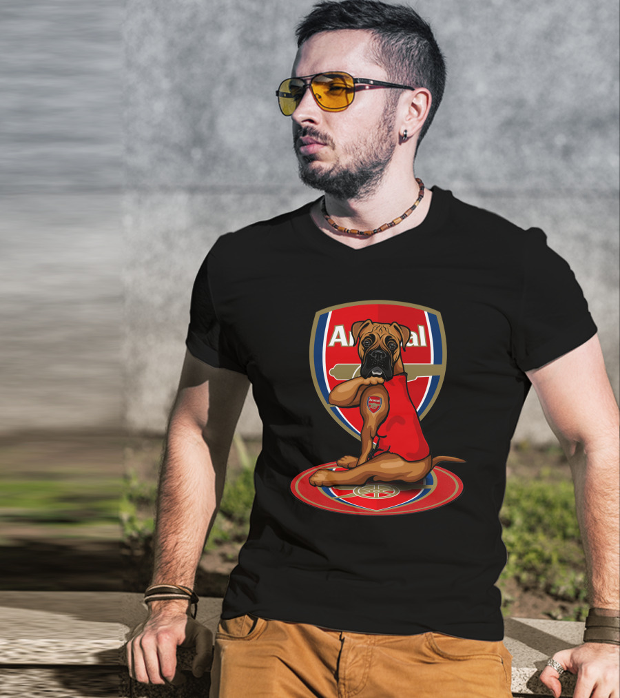 Arsenal Logo Dog Sitting On Crest T-Shirt