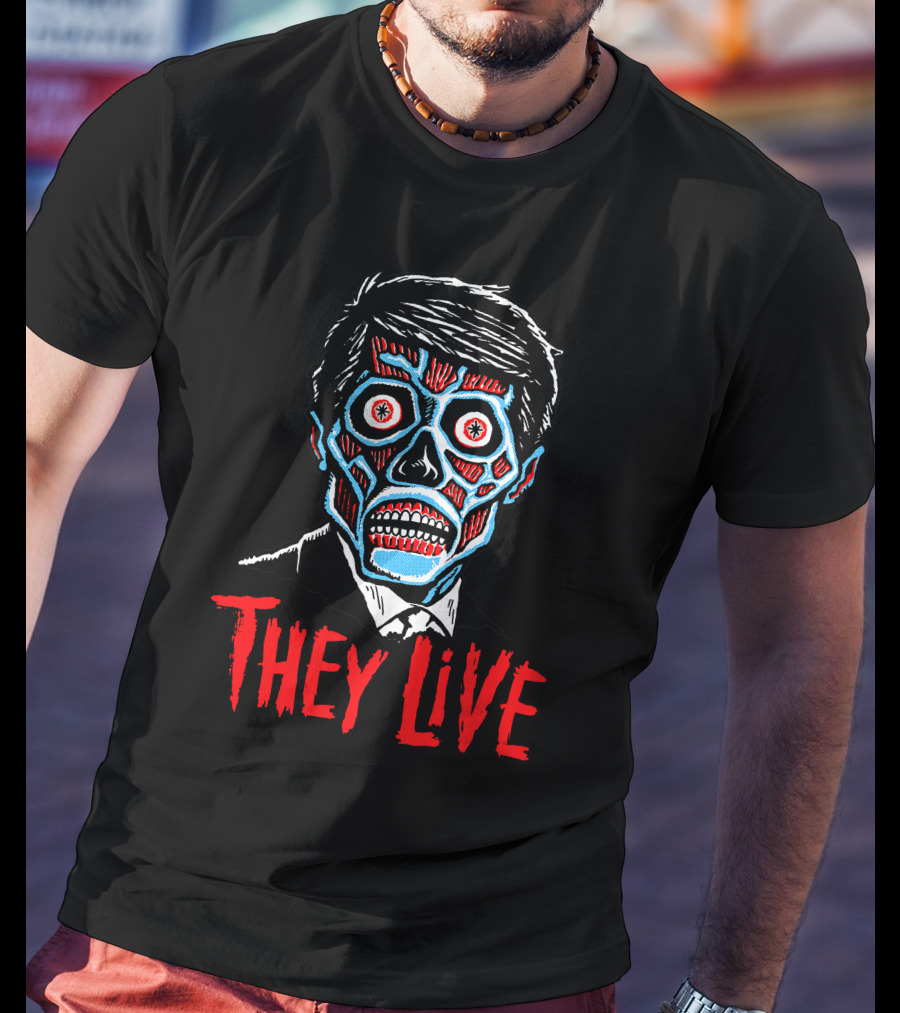 They Live Alien Skull Face Red Blue Mask T-Shirt