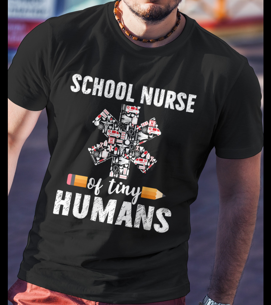 School Nurse Of Tiny Humans Emergency Symbols Pencil Cross T-Shirt