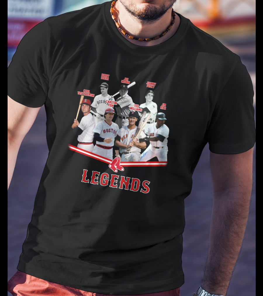 Boston Red Sox Legends Ted Williams Carl Yastrzemski Bobby Doerr Joe Cronin Johnny Pesky Carlton Fisk Jim Rice T-Shirt