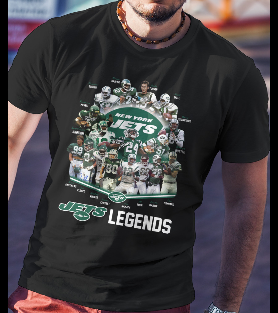 New York Jets Legends Revis Namath Martin Klecko Toon Maynard T-Shirt