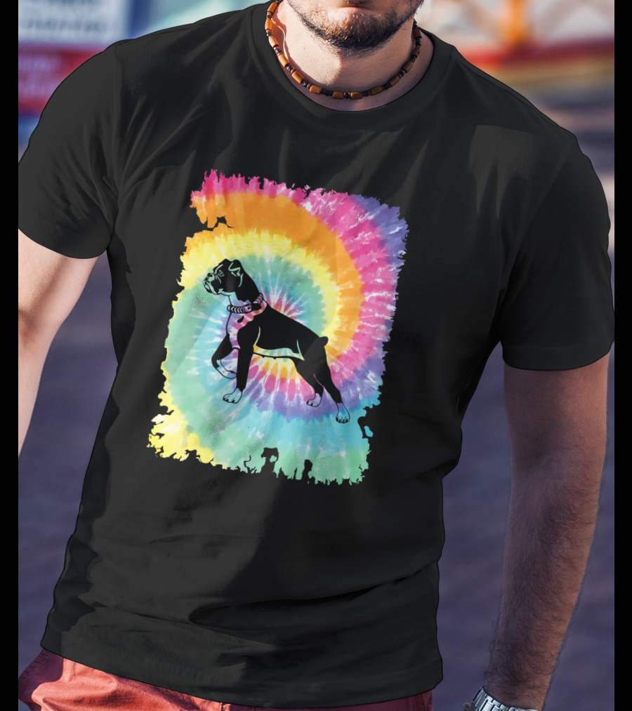 Colorful Tie Dye Boxer With Family Rainbow Spiral T-Shirt