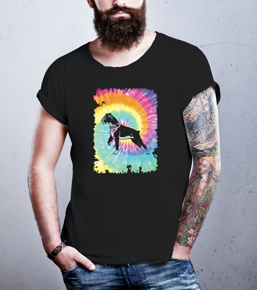 Colorful Tie Dye Boxer With Family Rainbow Spiral T-Shirt