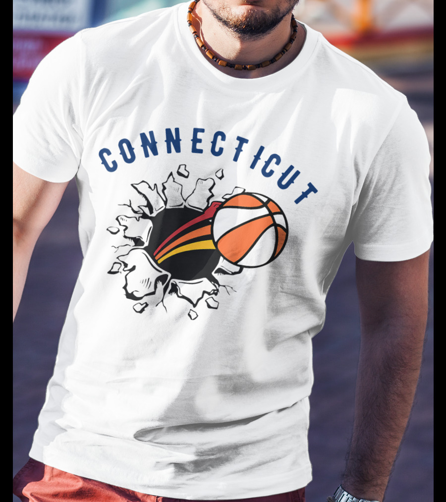 Connecticut Basketball Burst Design With Basketball T-Shirt