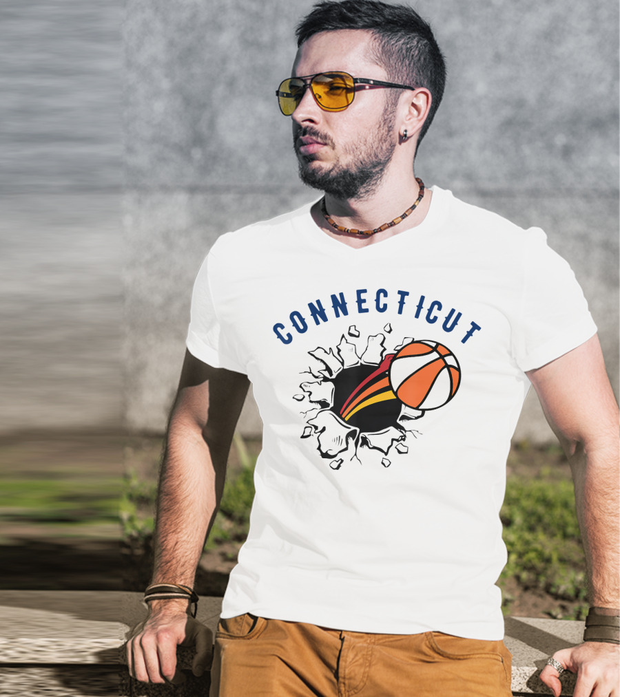 Connecticut Basketball Burst Design With Basketball T-Shirt