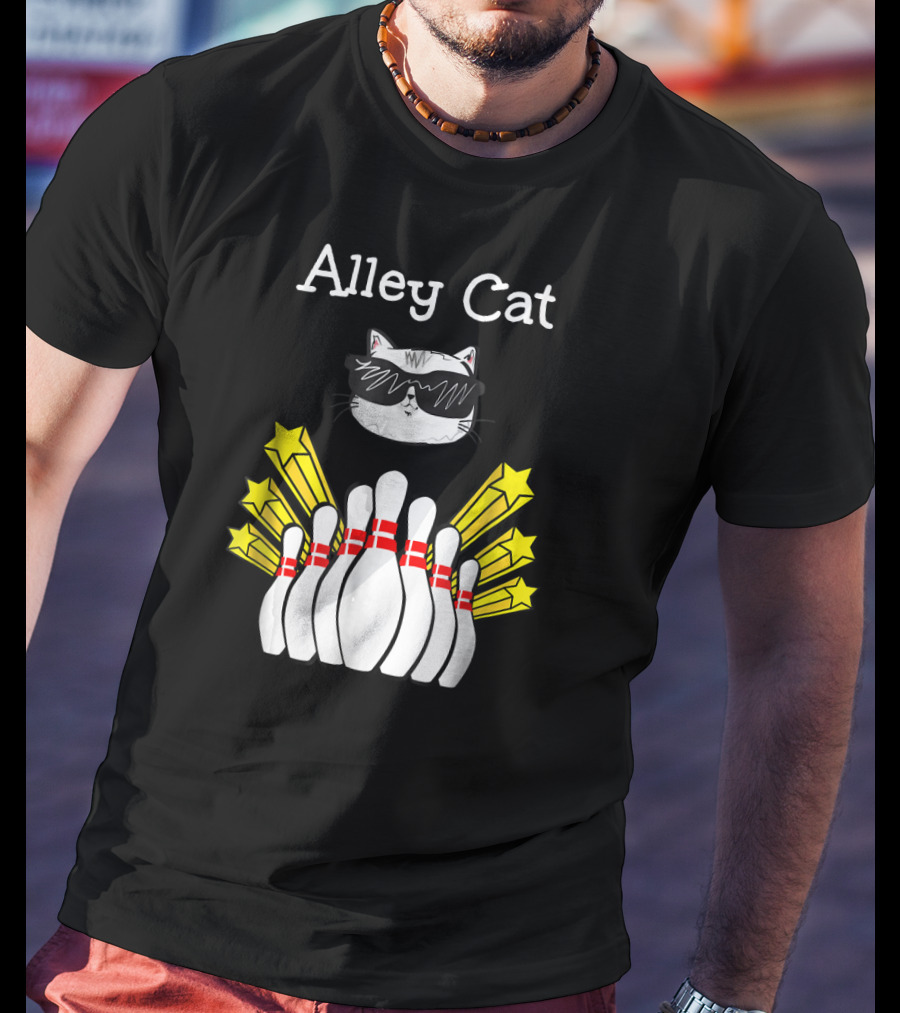 Alley Cat Cool Funny Bowling Stars And Pins T-Shirt