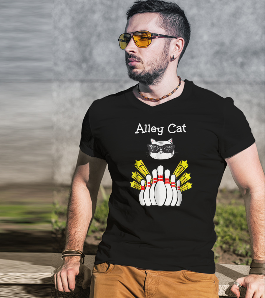 Alley Cat Cool Funny Bowling Stars And Pins T-Shirt