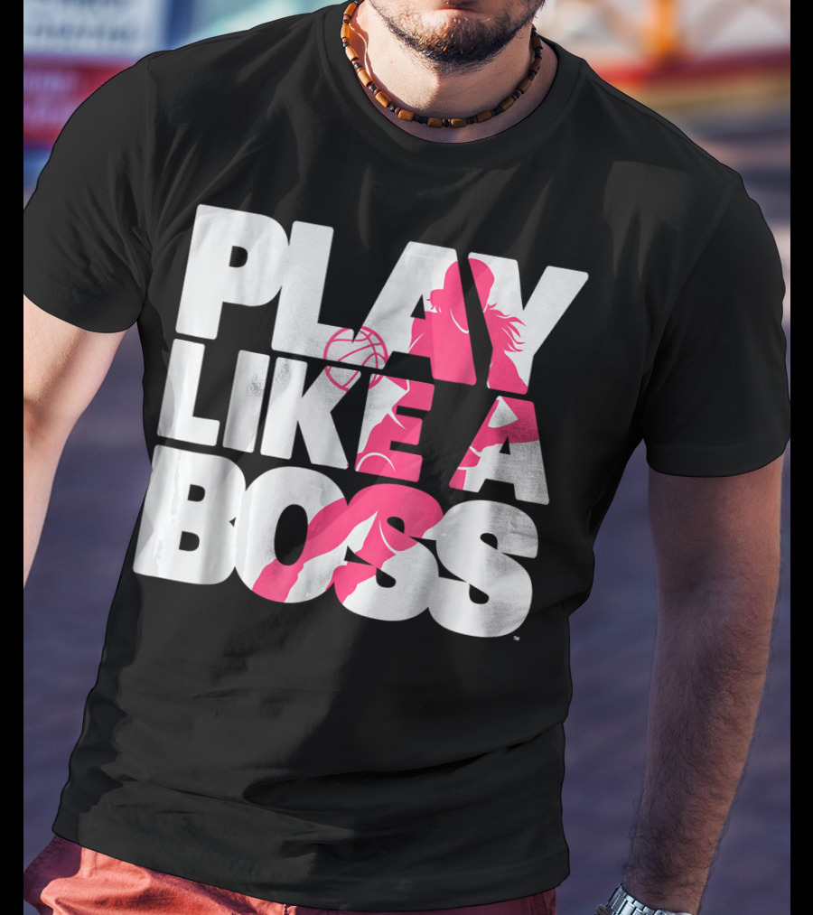 PLAY LIKE A BOSS Basketball Silhouette Pink Highlights T-Shirt