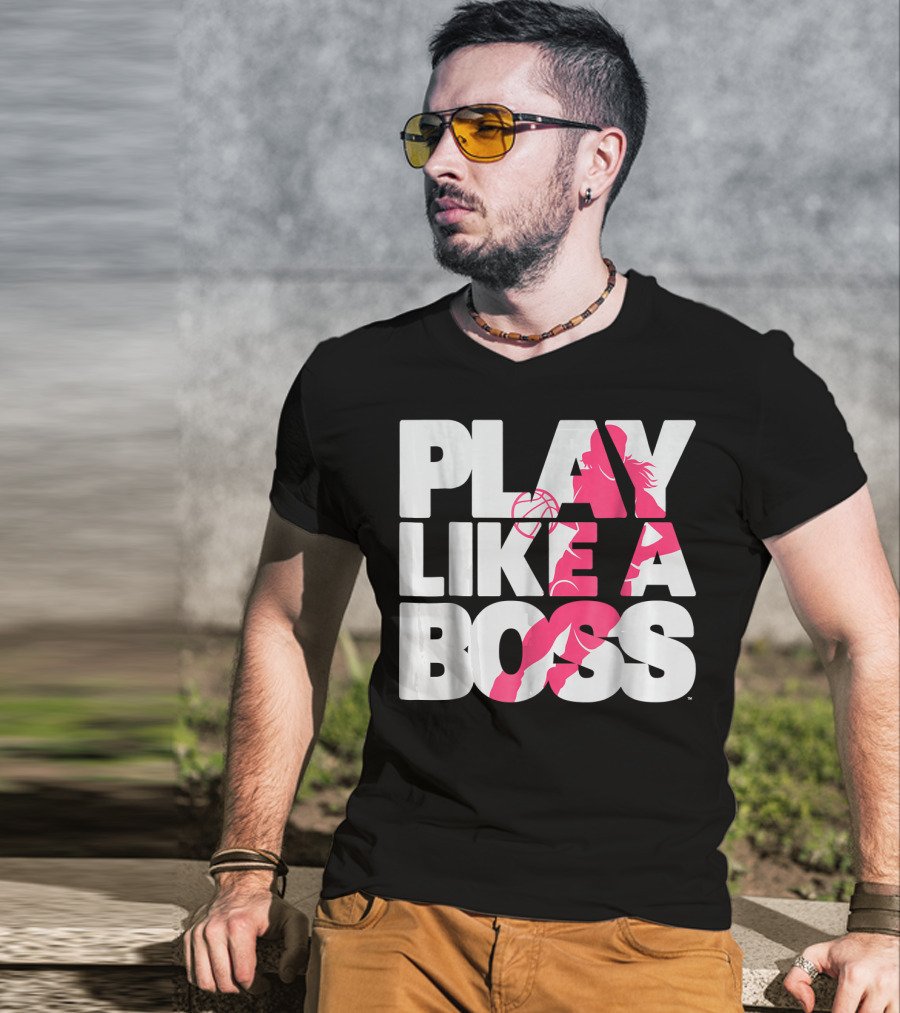 PLAY LIKE A BOSS Basketball Silhouette Pink Highlights T-Shirt