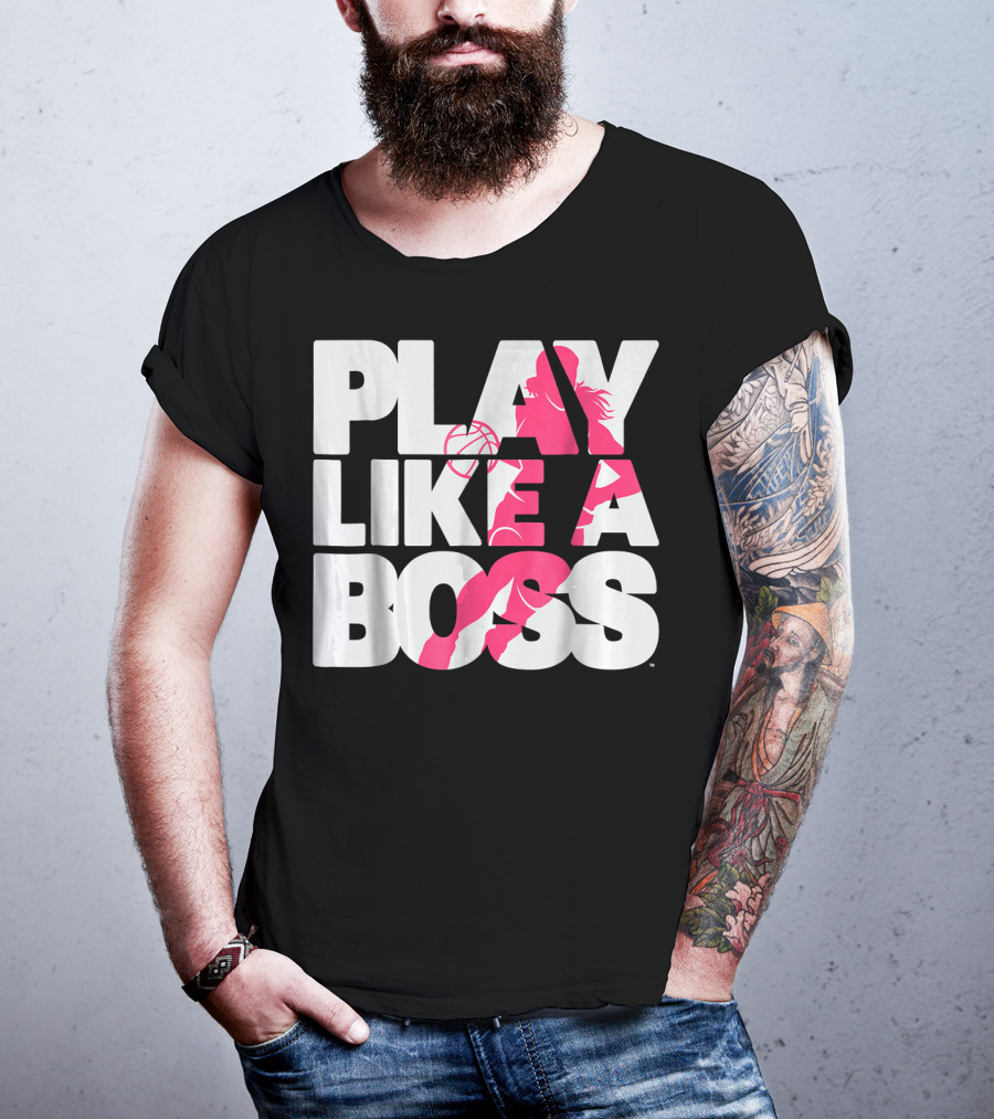 PLAY LIKE A BOSS Basketball Silhouette Pink Highlights T-Shirt