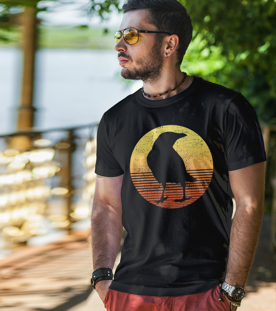 Crow Bird Lover Raven Sunset T-Shirt