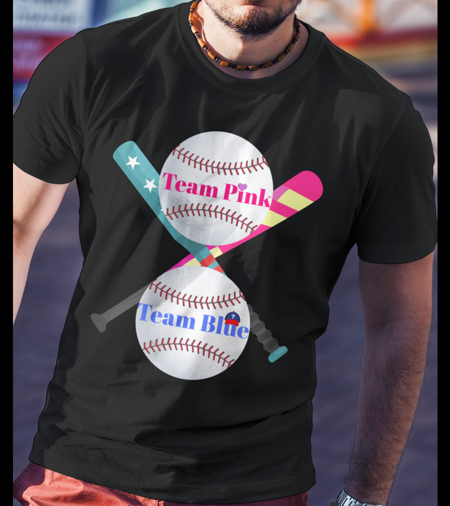 Team Pink Team Blue Cute Baseball Gender Reveal Party T-Shirt