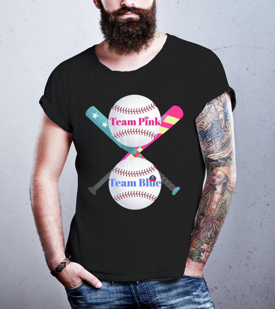Team Pink Team Blue Cute Baseball Gender Reveal Party T-Shirt