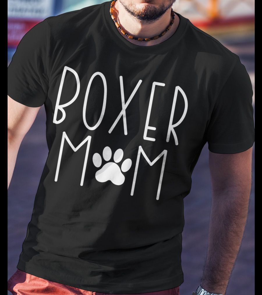 Boxer Mom Boxer Dog Mama Paw Print Pet Owner T-Shirt