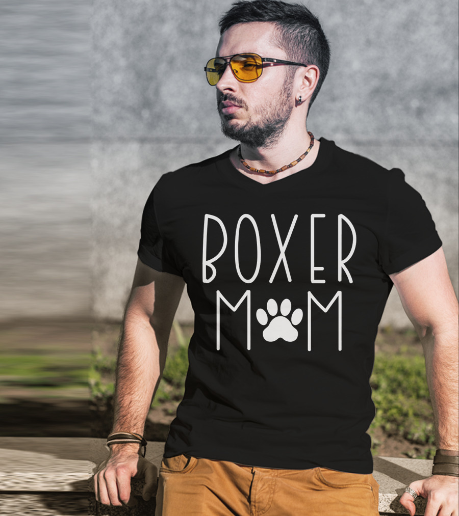 Boxer Mom Boxer Dog Mama Paw Print Pet Owner T-Shirt