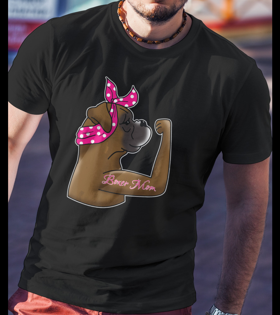 Boxer Mom Cute Dog Mot With Polka Dot Bandana T-Shirt