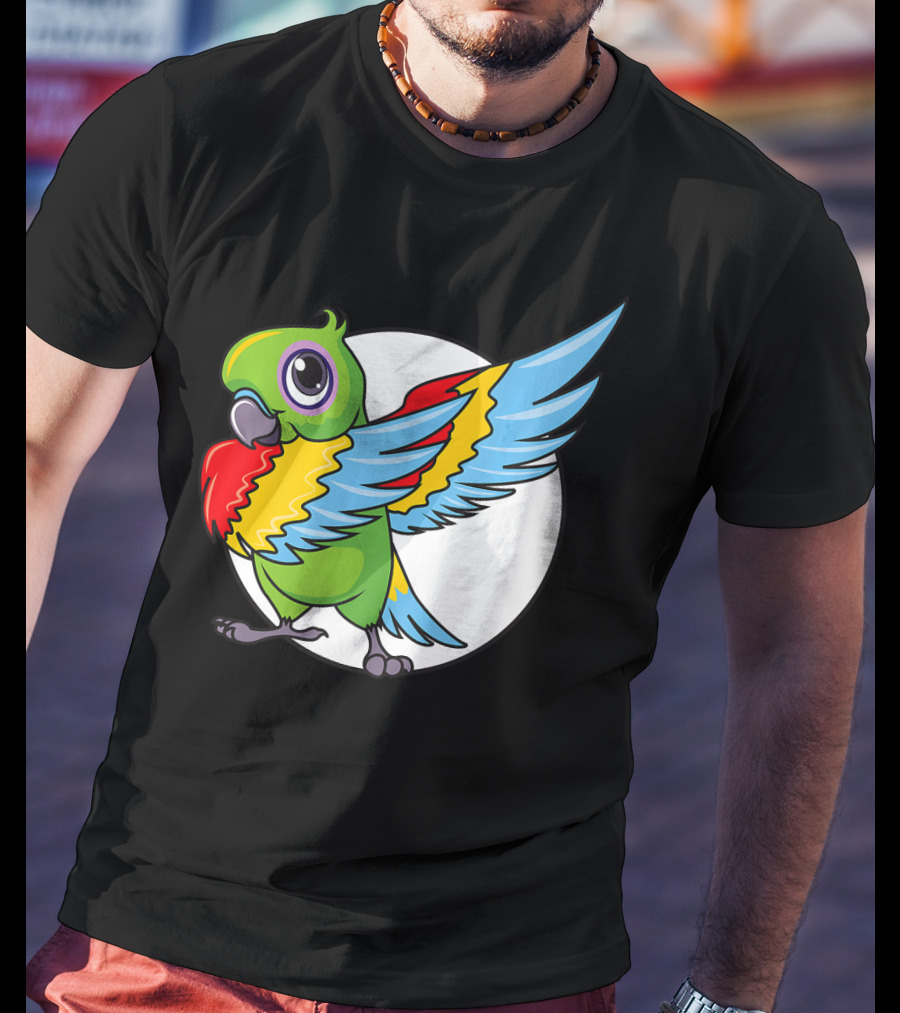 Cute Dabbing Great Green Macaw Parrot Colorful Wings T-Shirt