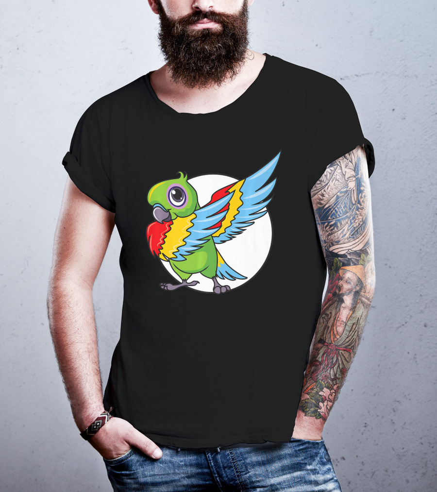 Cute Dabbing Great Green Macaw Parrot Colorful Wings T-Shirt