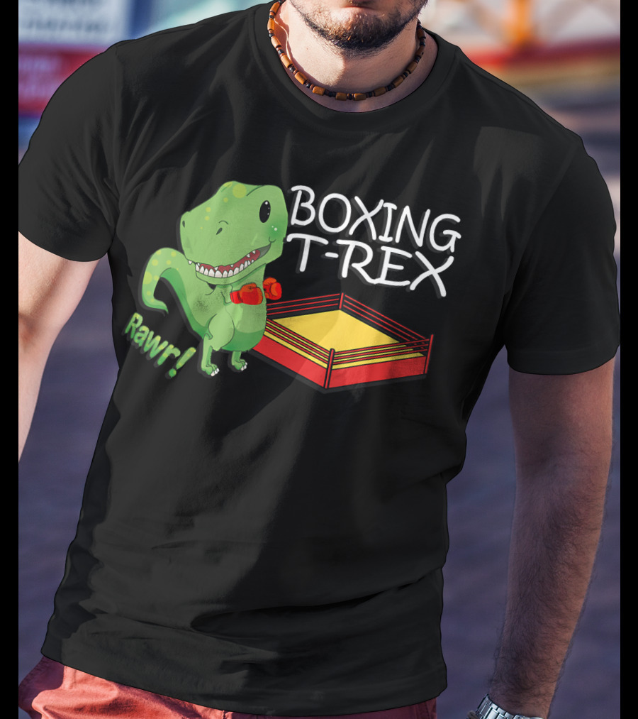 Boxing T-Rex Rawr Dinosaur With Gloves In Ring T-Shirt