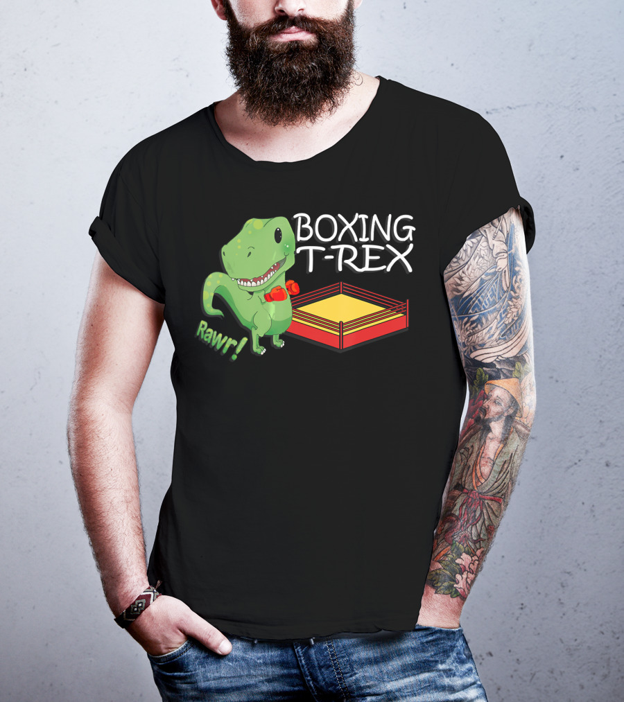 Boxing T-Rex Rawr Dinosaur With Gloves In Ring T-Shirt