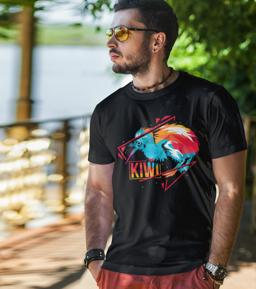 Cute Kiwi Bird New Zealand Colorful Geometric T-Shirt