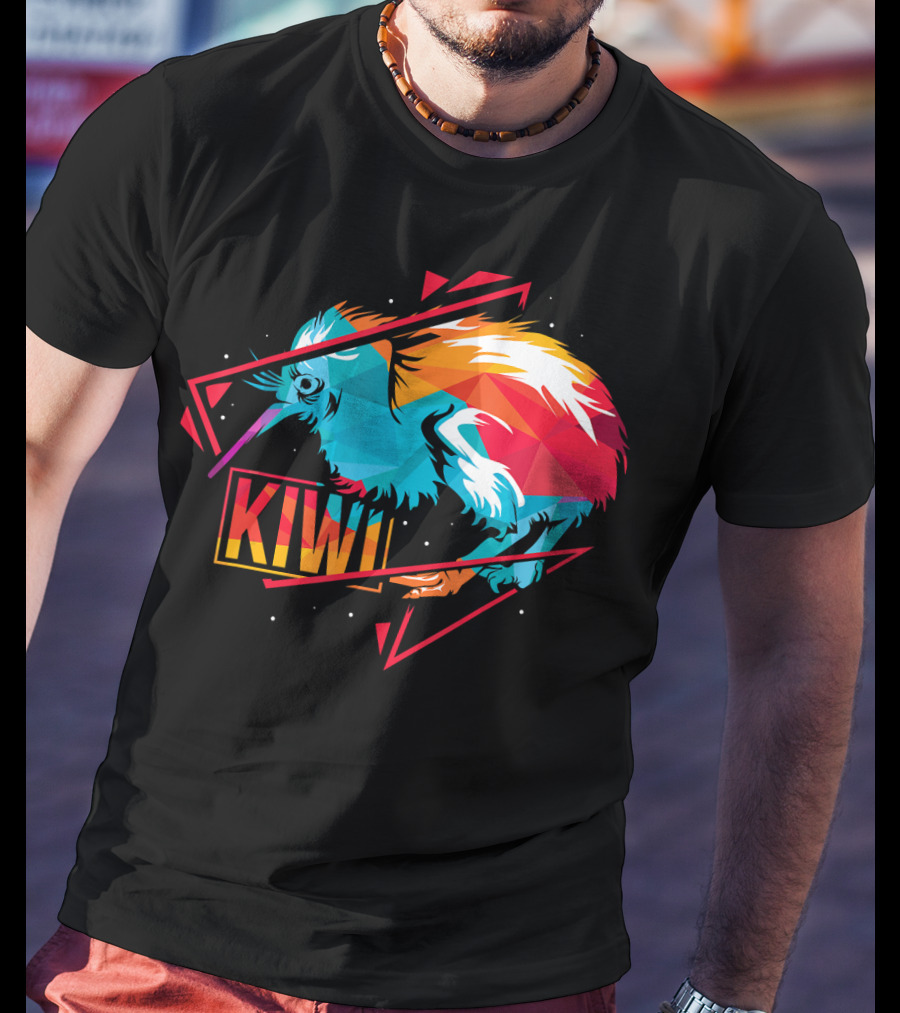 Cute Kiwi Bird New Zealand Colorful Geometric T-Shirt