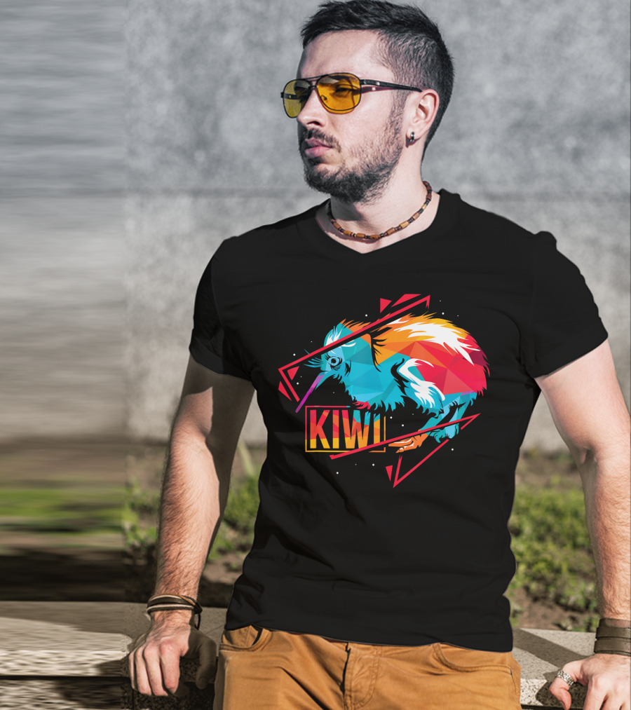 Cute Kiwi Bird New Zealand Colorful Geometric T-Shirt