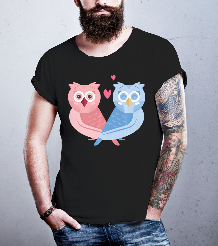 Cute Owls Birds In Love Couple With Hearts T-Shirt