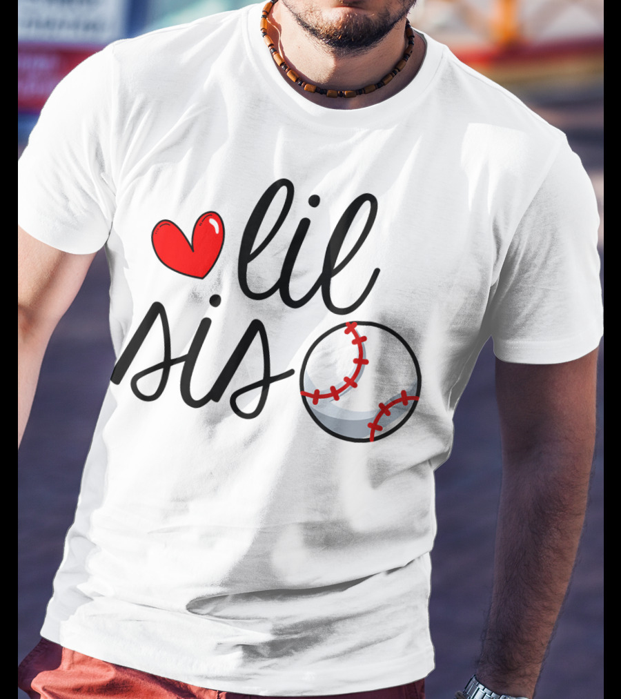 Lil Sis Heart Baseball Sports Playful T-Shirt